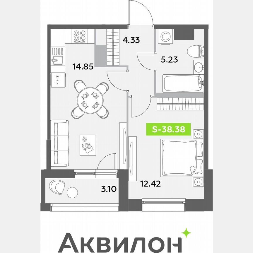 1-к. квартира, 38,4 м², 12/12 эт.