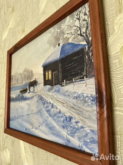 Картина масляные краски лошадь и домик
