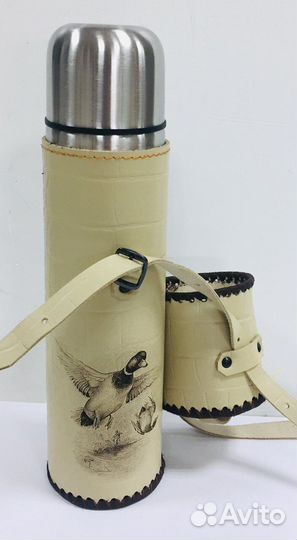 Термос в чехле. Тубус. Кожа натуральная