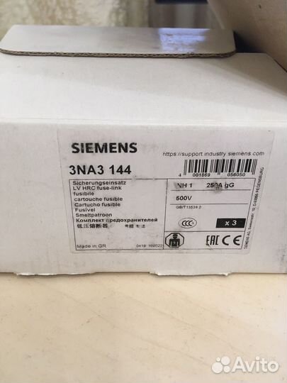 Вставка плавкая (предохранитель) siemens 3NA3 144