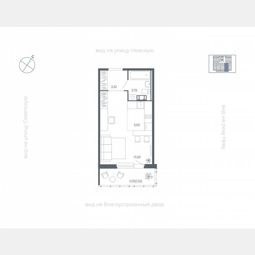 Квартира-студия, 28,6 м², 3/5 эт.