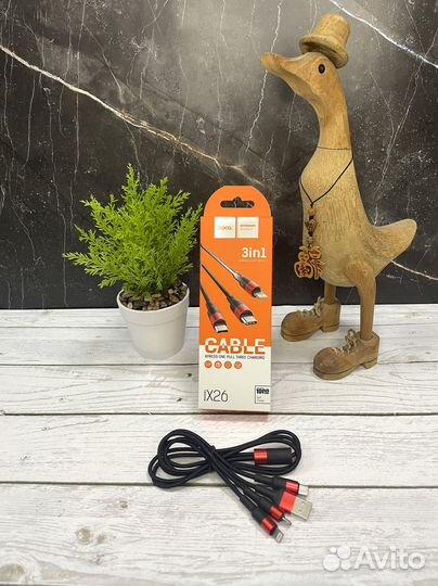 Кабель hoco 3в1 USB - Type-C+Lightning+microusb