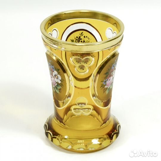 Ваза кубок двухслойное стекло янтарь цветы букет