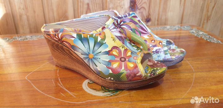 Удобные сабо 36р кожа цветочный принт