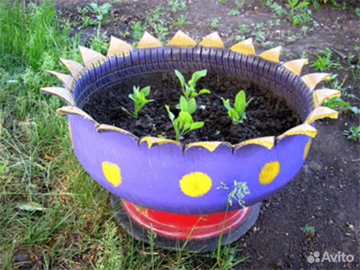 Клумбы из покрышек, колёс