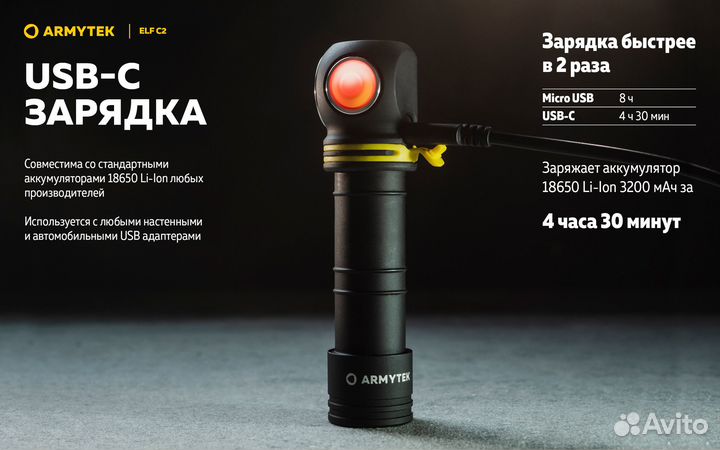 Фонарь Armytek Elf C2 USB-C Белый F05103C