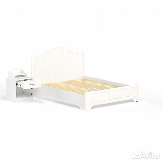 Кровать 1600 Ливерпуль с основанием и тумбой с полкой цвет ясень ваниль/белый
