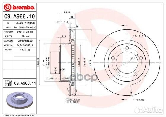 Диск тормозной перед toyota land cruiser 200/LE