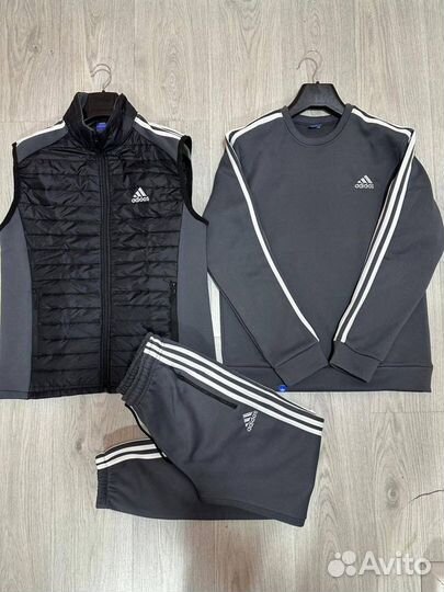 Костюм тройка Adidas тёплый флисовый