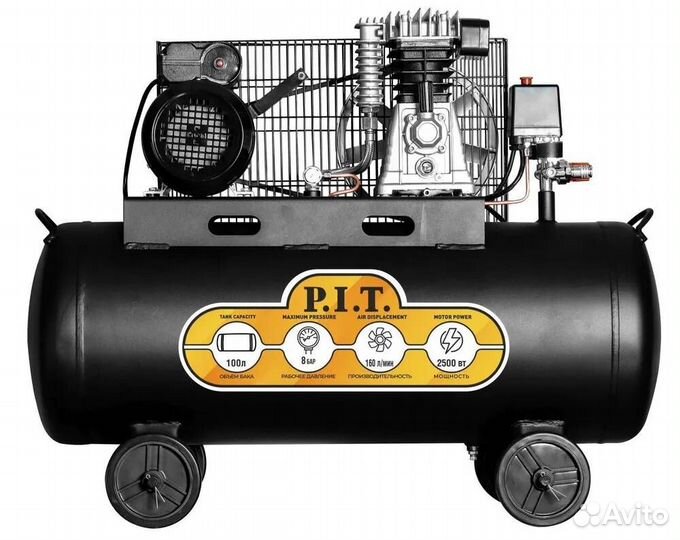 Компрессор P.I.T. 2,5кВт, 3,4лс, 330 л/мин, 100л