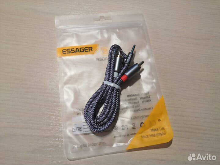 AUX кабель 2 RCA / Jack 3.5 mm (m) / 1 m