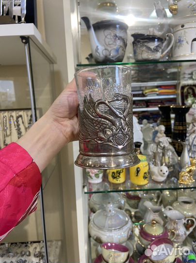 Подстаканник серебро 875 проба.»Лебединая верность