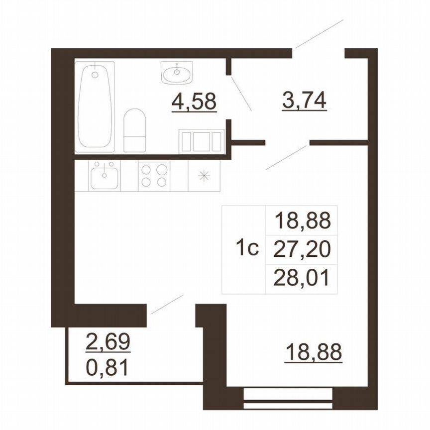 Квартира-студия, 28 м², 5/6 эт.