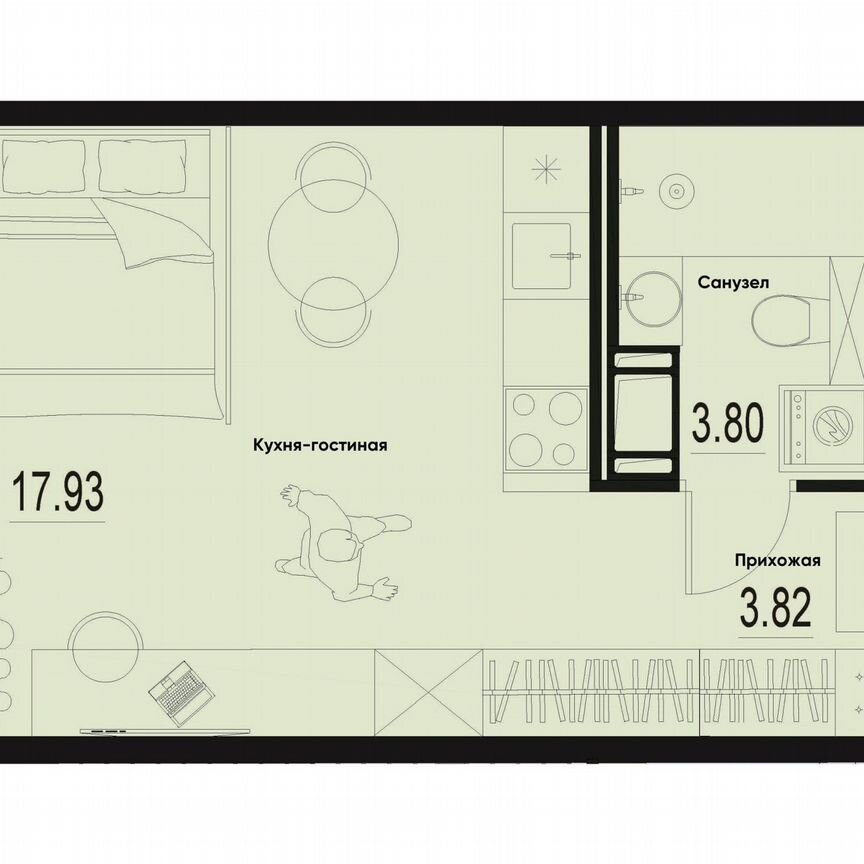 Квартира-студия, 25,6 м², 2/12 эт.