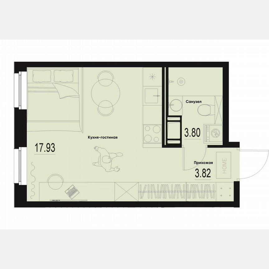 Квартира-студия, 25,6 м², 2/12 эт.