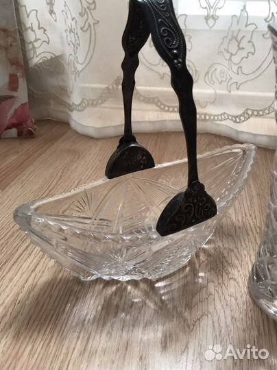 Набор 2 шт Хрусталь ваза конфетница с ручкой СССР