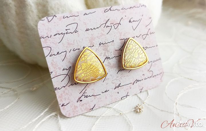 Серьги-гвоздики с поталью (Ручная работа)