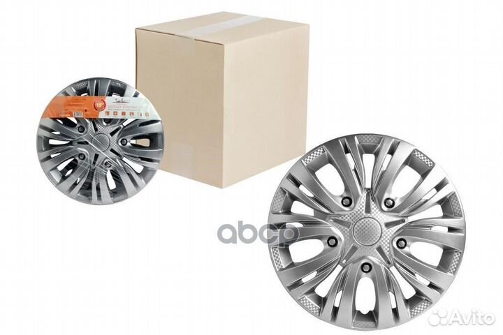 Колпаки колесные 15 Лион, серебристый, карбон