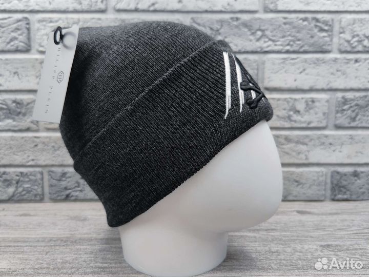 Шапка вязаная Philipp Plein серая