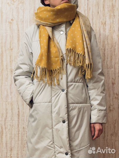 Тёплый шарф, палатнин в горох. Горчичный/бежевый