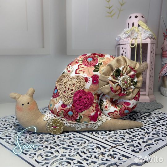 Текстильная улитка, кот, интерьерная игрушка