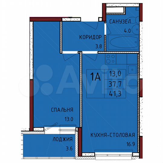 1-к. квартира, 41,3 м², 16/17 эт.