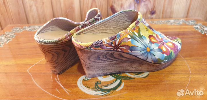 Удобные сабо 36р кожа цветочный принт
