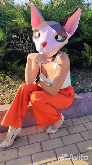 Маска кошка кот полигональная бумажная