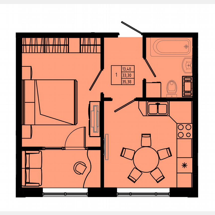 1-к. квартира, 38,9 м², 5/8 эт.