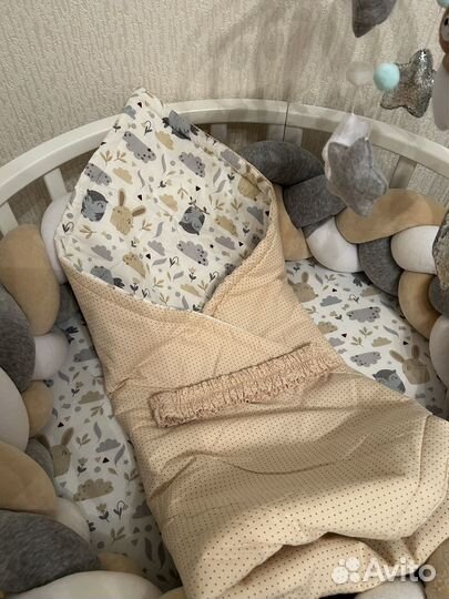 Конверт-одеяло на выписку, в кроватку+простынь