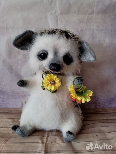 Ручная работа ёжик, сухое валяние тедди