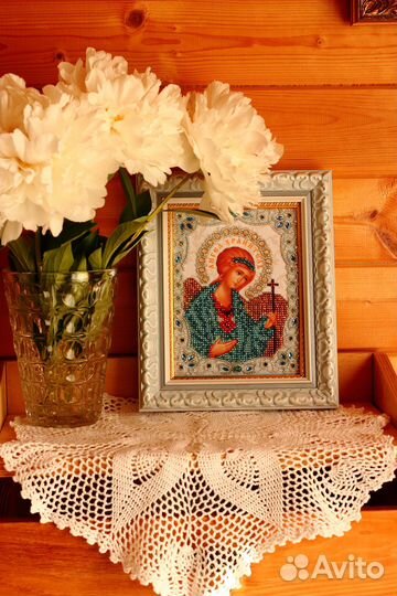 Икона бисером и бусинами Ангел-Хранитель