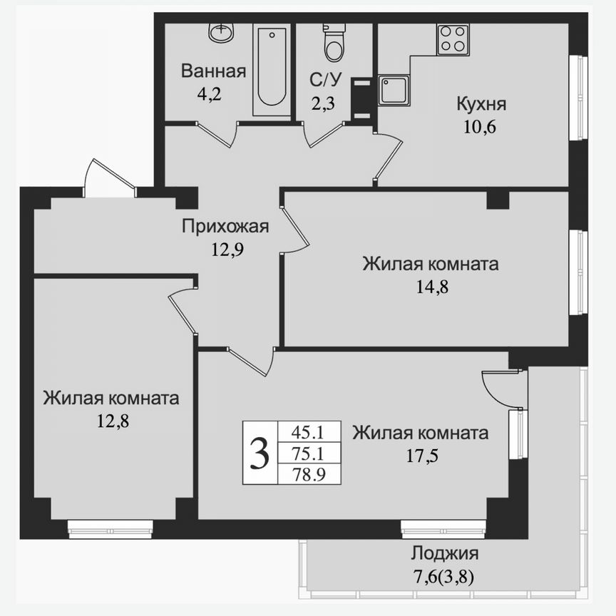 3-к. квартира, 83,2 м², 8/15 эт.