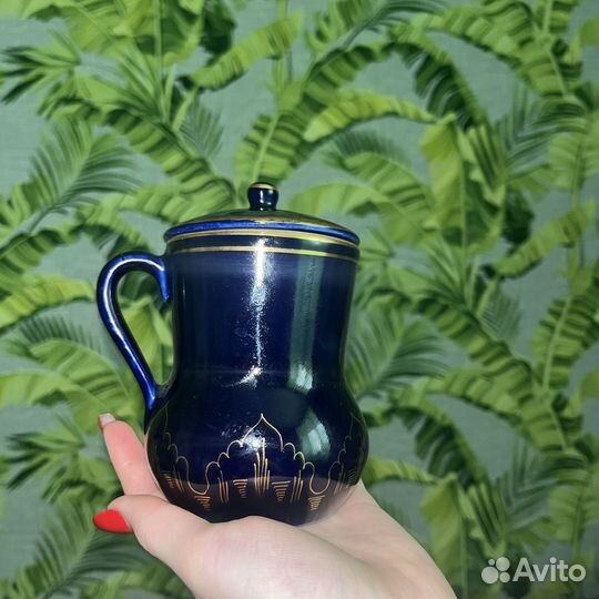 Кружка с крышкой СССР гжель