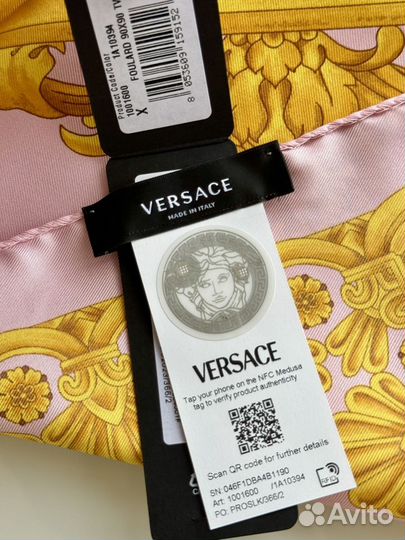 Versace платок шелк оригинал, розовый золото узор