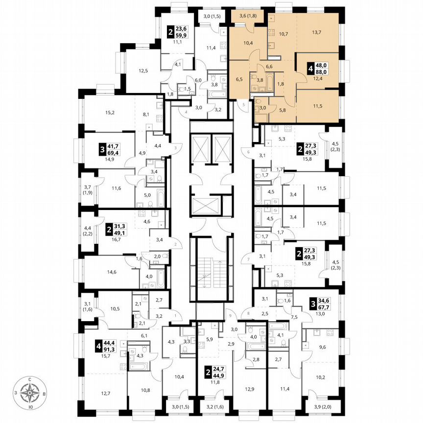 4-к. квартира, 88 м², 4/25 эт.