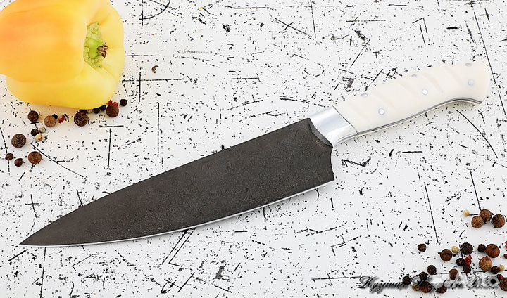 Кухонный нож Шеф № 12 сталь Х12мф акрил белый