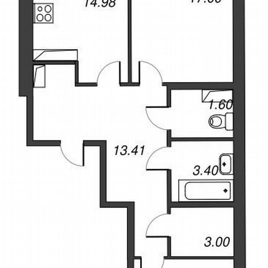 2-к. квартира, 70,6 м², 11/22 эт.