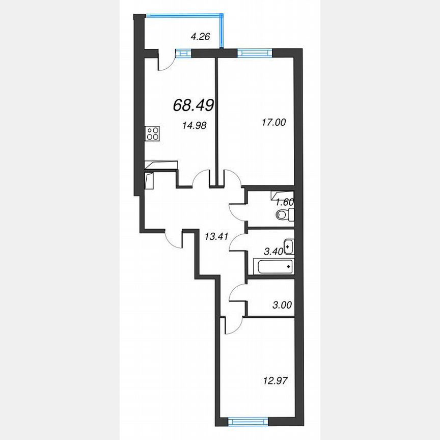 2-к. квартира, 70,6 м², 11/22 эт.