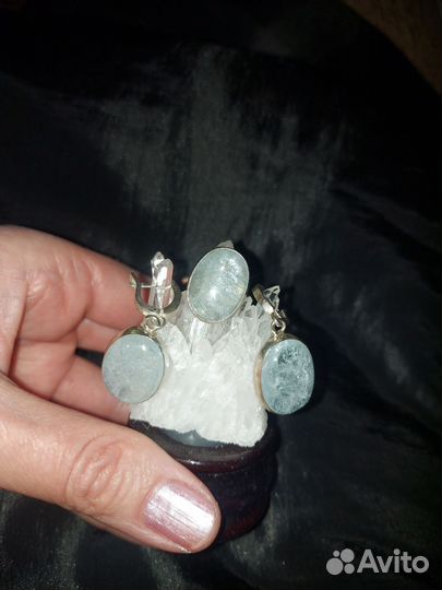Кольца серьги аквамарин берилл хризопраз серебро
