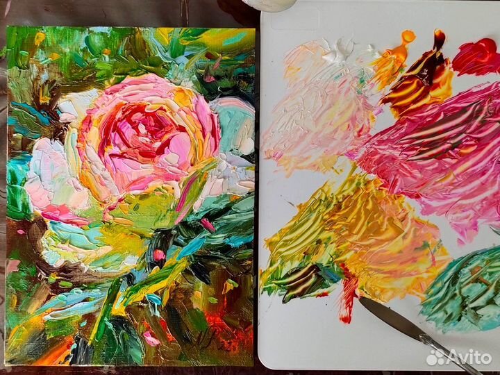 Картина маслом Роза 13 на 18 см