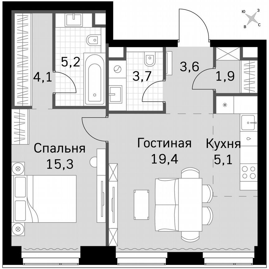 1-к. квартира, 58,3 м², 14/60 эт.