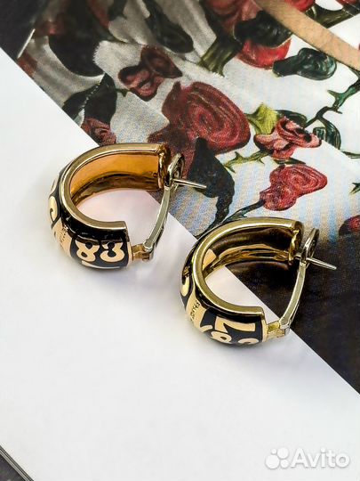 Золотые серьги Franck Muller Black Enamel talisman