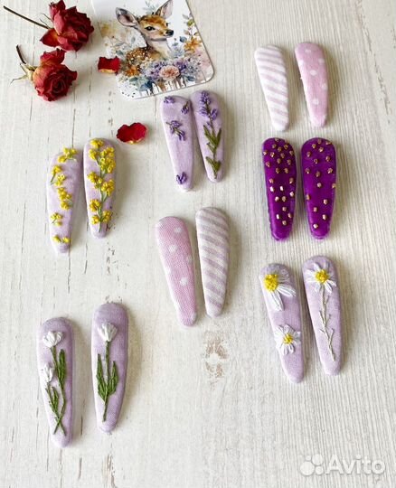 Заколки для девочек клик клак с вышивкой 2 шт