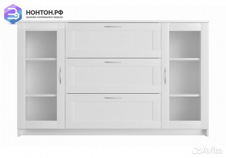 Комод с дверцами Сириус со стеклом и 3 ящиками бел