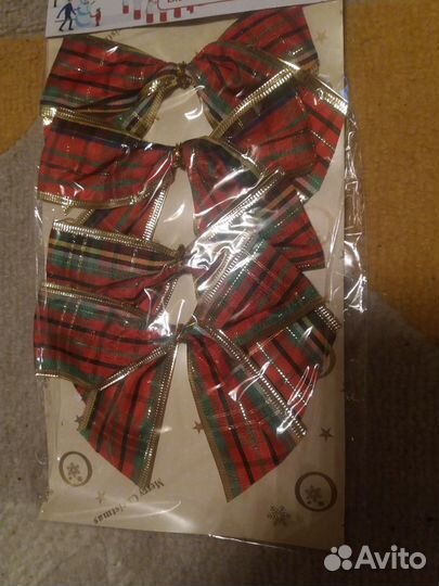 Новогодние банты для ёлки,декора Ирландская клетка
