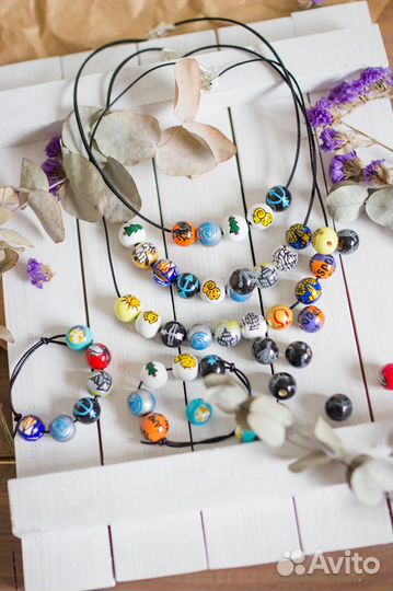 Перси Джексон бусы и браслеты из дерева с росписью