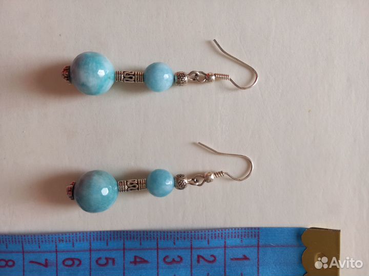 Серьги женские с голубым камнем (бижутерия)