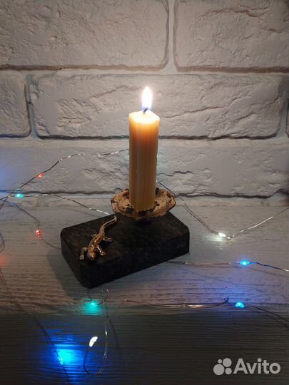 Подсвечник ящерица на яшме винтаж