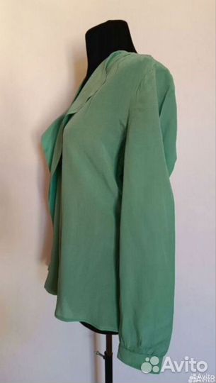 Блузка шёлковая 46 зелёная 100% шелк рубашка